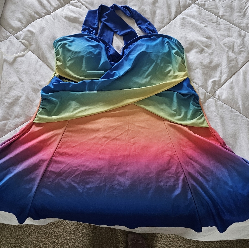 Ladies Tankini Swimsuit Neon Rainbow (Top Only), 3x